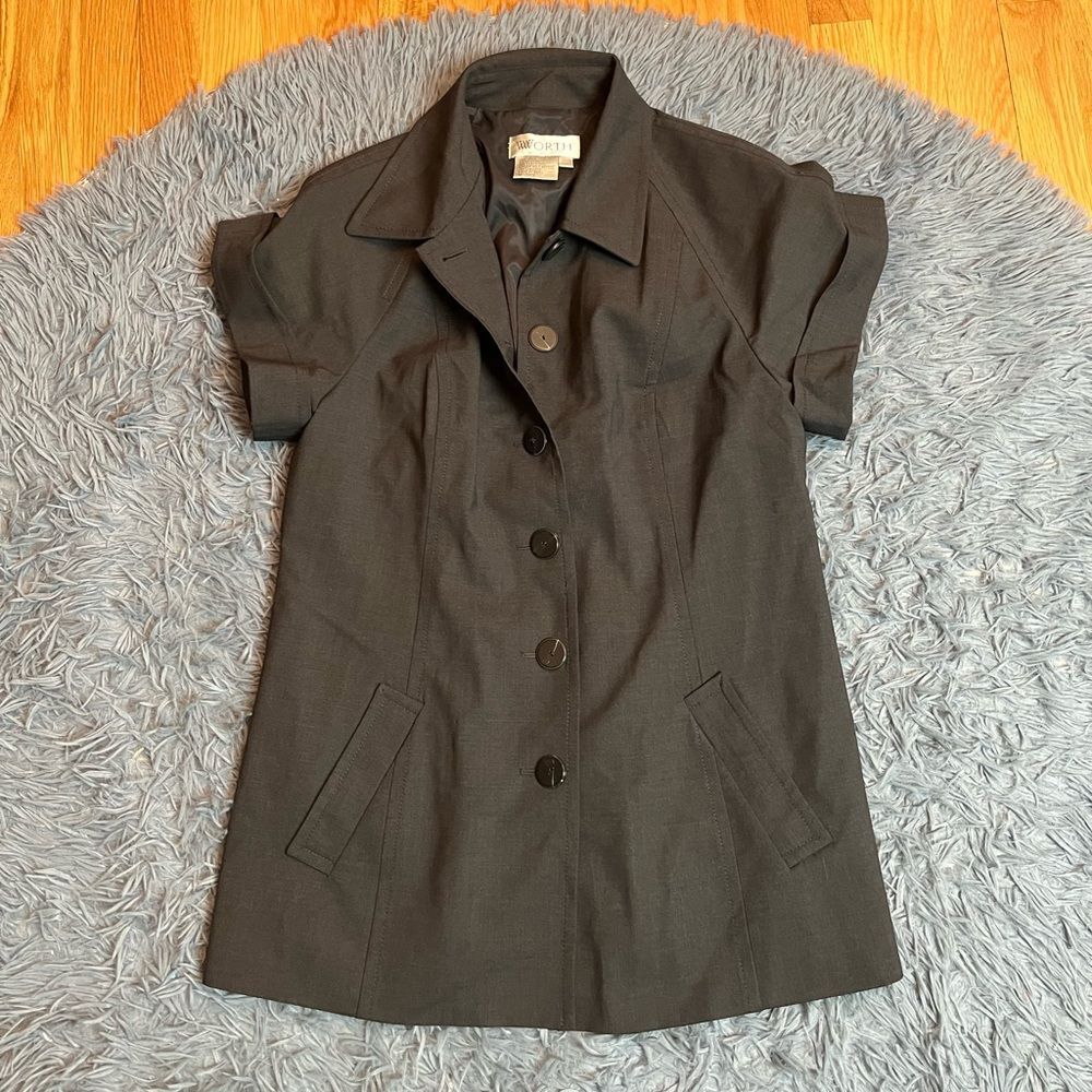 Worth Dark Gray Short Sleeve Long Wool Blazer Size 12